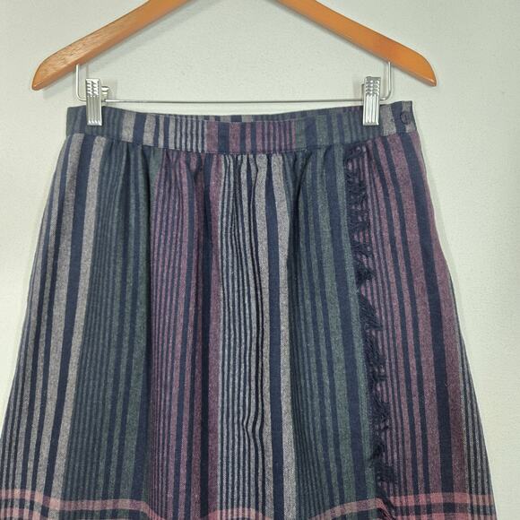VTG Pant-Her Plaid Skirt 13/14* Multi Poly Wool Blend Fringe Preppy Union Label - Picture 2 of 16